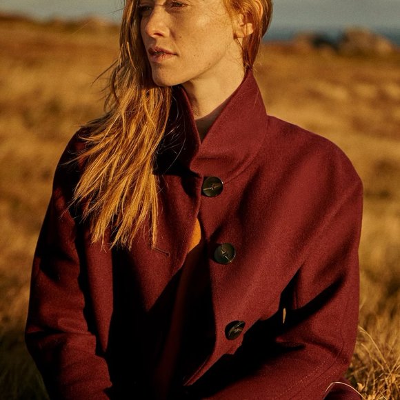 MELANIE LYNE: High Collar Wool Blend Coat - fig colour - Picture 3 of 8